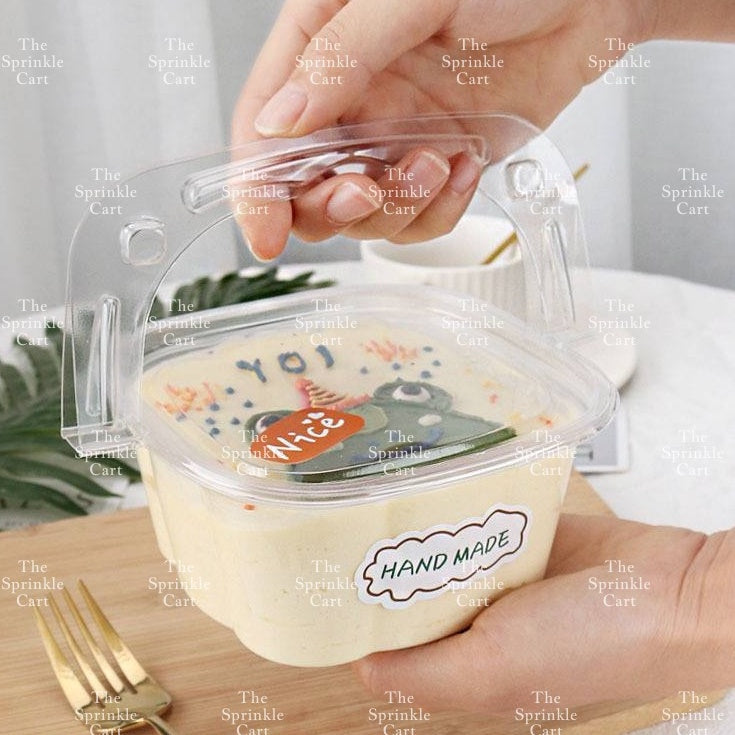 10pcs Transparent Square w/ Handle Dessert Plastic Container Takeout Packaging TSC