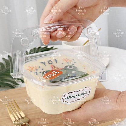 10pcs Transparent Square w/ Handle Dessert Plastic Container Takeout Packaging TSC