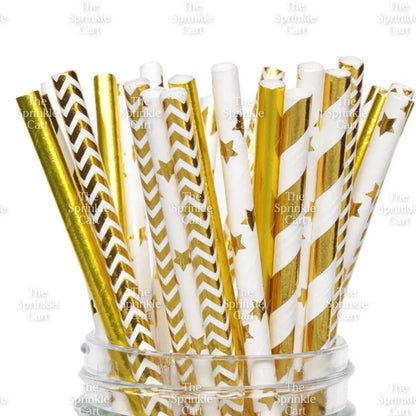 Drinking Paper Straw Metallic Gold Colorful Individually Wrapped Boba Plastic Straw TSC