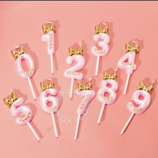 Princess Theme Number Candle Pink with Gold Bow for Birthday Cake Party Supplies TSC