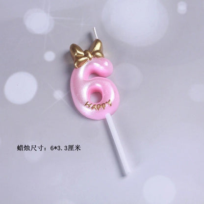 Princess Theme Number Candle Pink with Gold Bow for Birthday Cake Party Supplies TSC