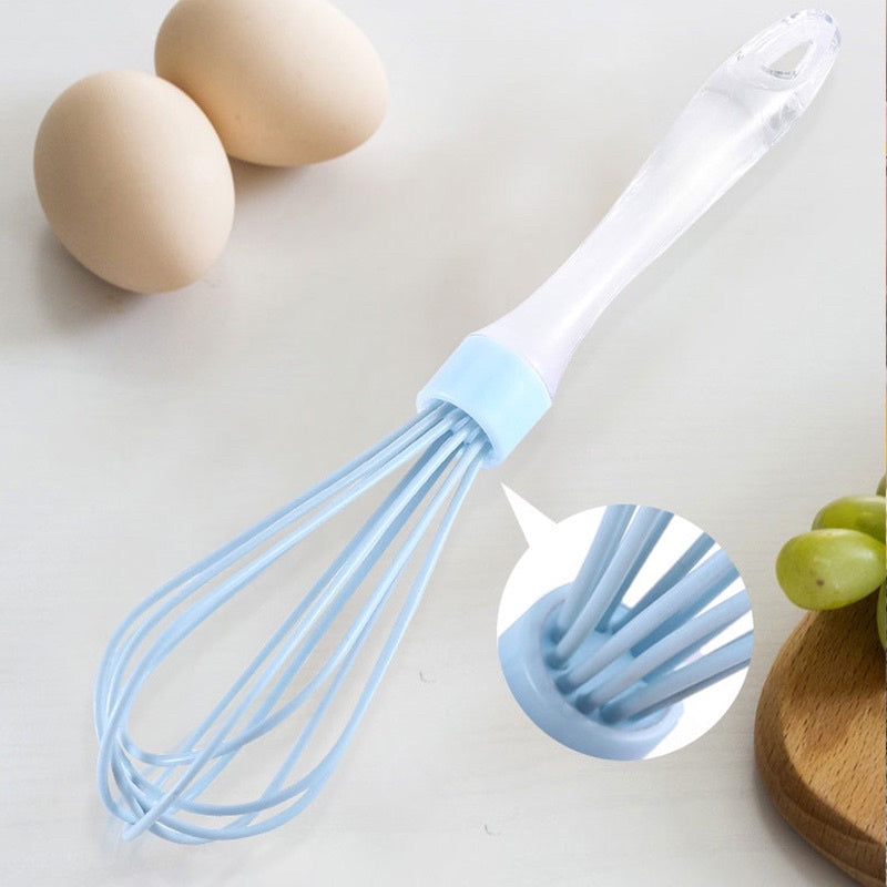 Pastel Color Silicone Whisk Egg Beater 10” Clear Handle Stirring Mixer Kitchen Gadget Baking