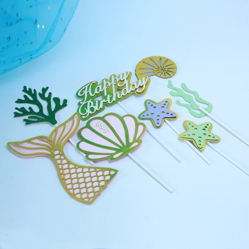 Mermaid Theme Toy Topper Silicone Molder Stencil for Cake Decoration TSC