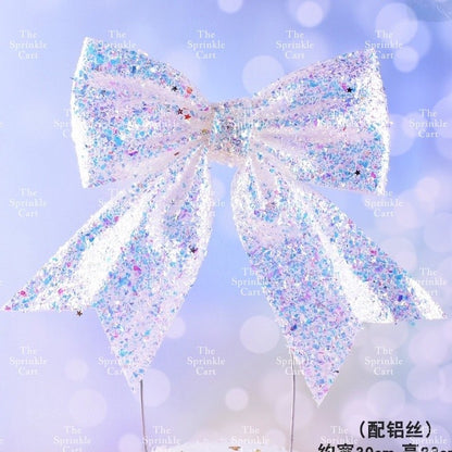Colorful Glitter Big Ribbon Ballet Bow Tie and Spike Fastener for Cake Decoration TSC