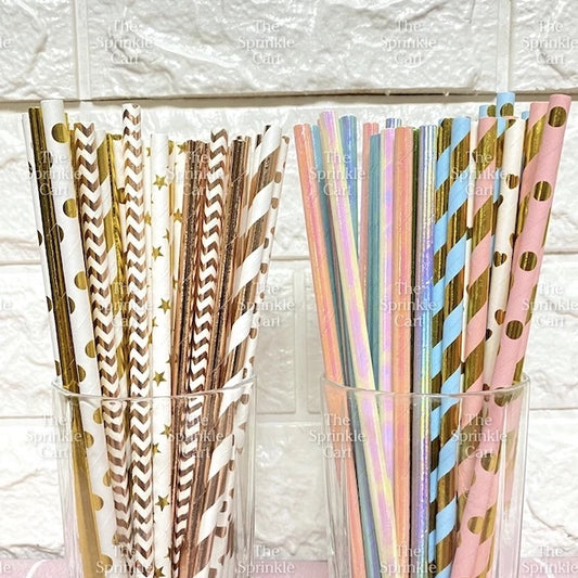 Drinking Paper Straw Metallic Gold Colorful Individually Wrapped Boba Plastic Straw TSC