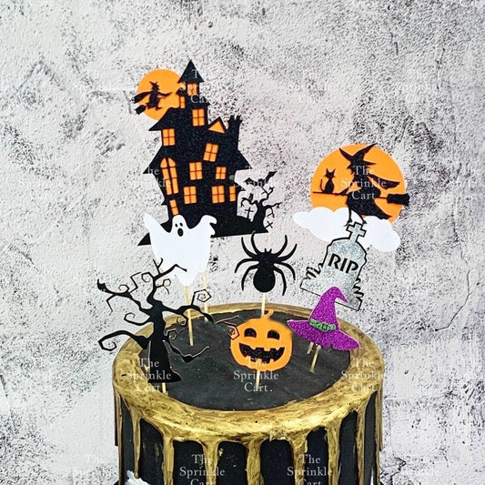 Halloween Acrylic and Paper Cake Topper Decoration Pumpkin Ghost Bats TSC