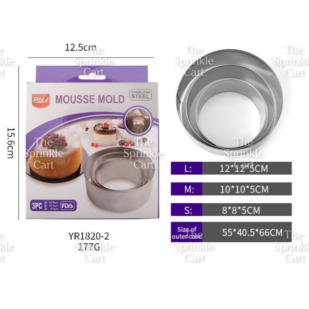 3pcs Stainless Mousse Ring Molder 3/4/5 inches Cake Holder TSC