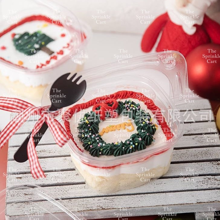10pcs Transparent Square w/ Handle Dessert Plastic Container Takeout Packaging TSC