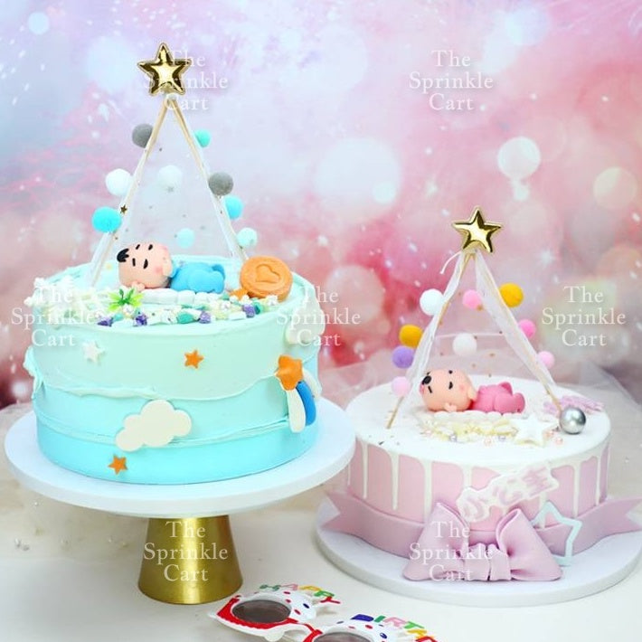 Angel Cake Topper Happy Christening Baptism Moon Baby Wings Cake Topper Decoration Baby Theme