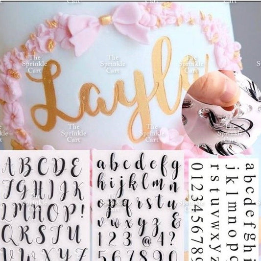Alphabet Letter Guide Tool Calligraphy Bold Handwriting Soft Embosser Stamp for Cake Decoration and DIY Arts TSC