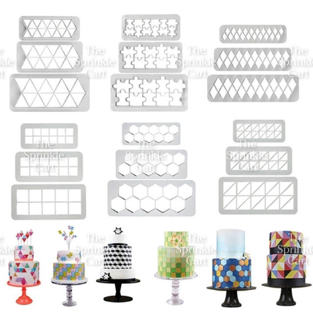 Geometric Grid Fondant Cookie Cutter Molder Hexagon Round Square Triangle for Baking Use TSC