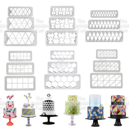 Geometric Grid Fondant Cookie Cutter Molder Hexagon Round Square Triangle for Baking Use TSC