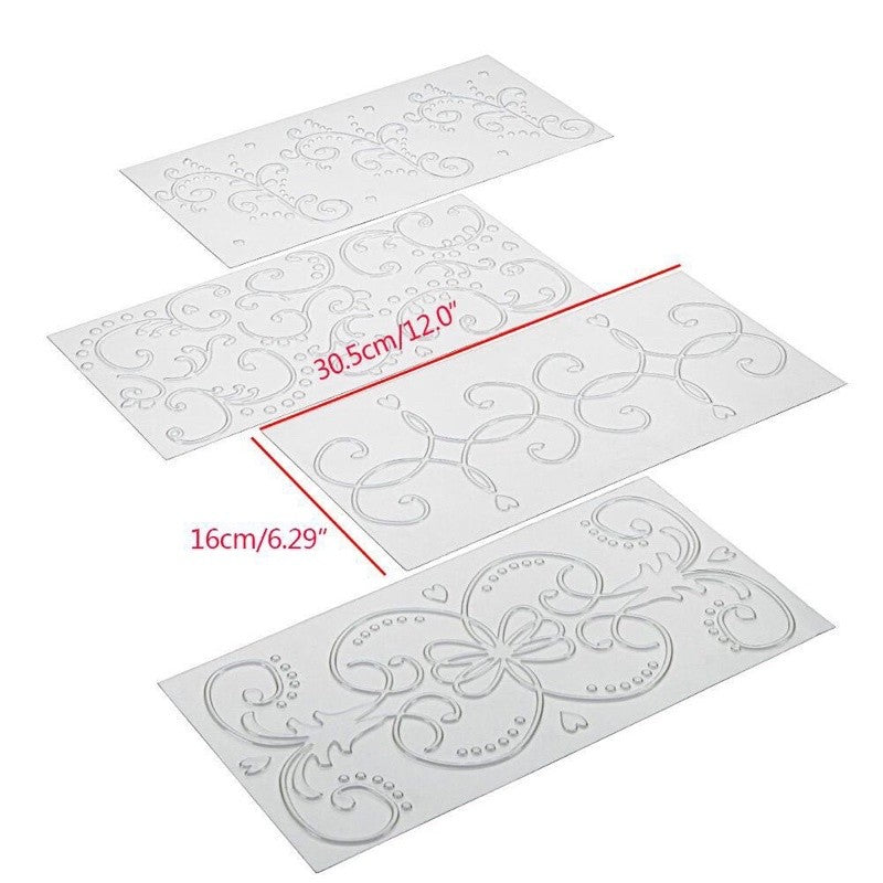 4pcs set Lattice Texture Mat Imprint Fondant Stencil Border Embosser Grid Swirl Pattern TSC