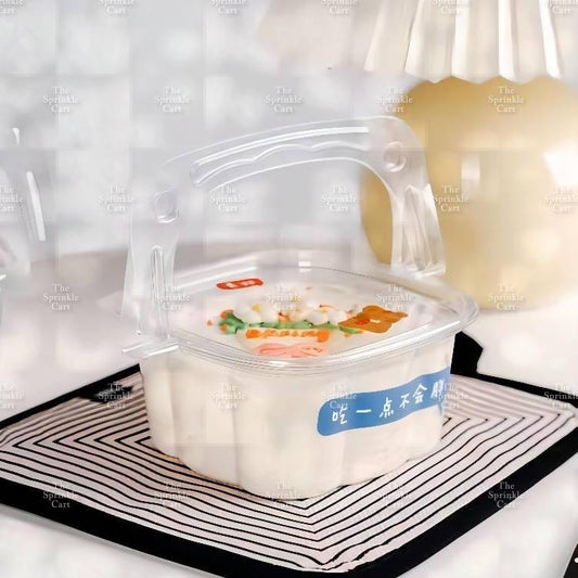 10pcs Transparent Square w/ Handle Dessert Plastic Container Takeout Packaging TSC