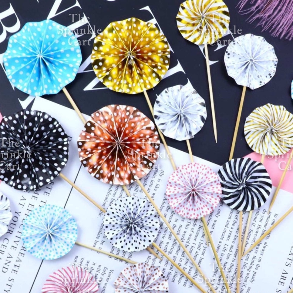 Leaf Fan Cake Toppers Paper Folding Butterfly Paper Topper Mini Paper Fan Round Cake Decoration