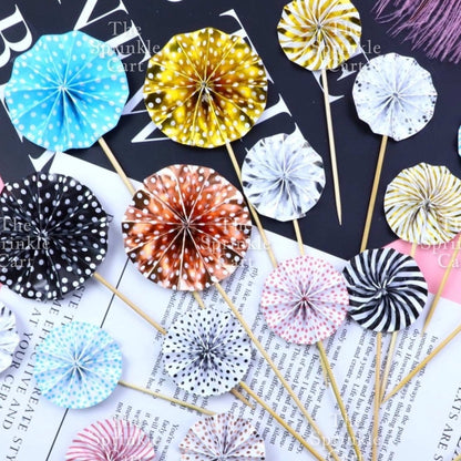 Leaf Fan Cake Toppers Paper Folding Butterfly Paper Topper Mini Paper Fan Round Cake Decoration
