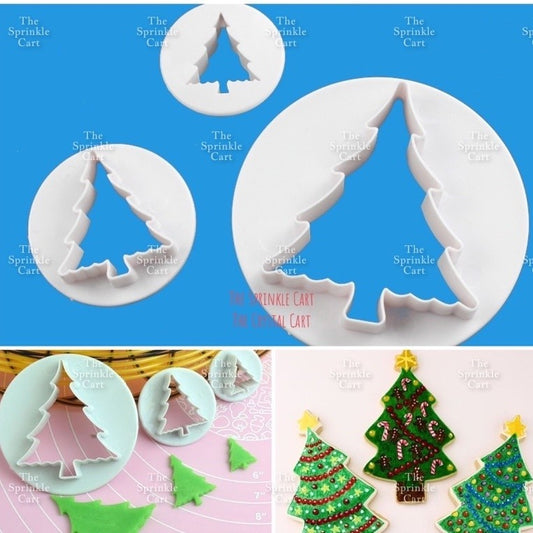 3pcs Christmas Tree Cookie Fondant Gum Paste Cutter and Marker Baking Tool TSC