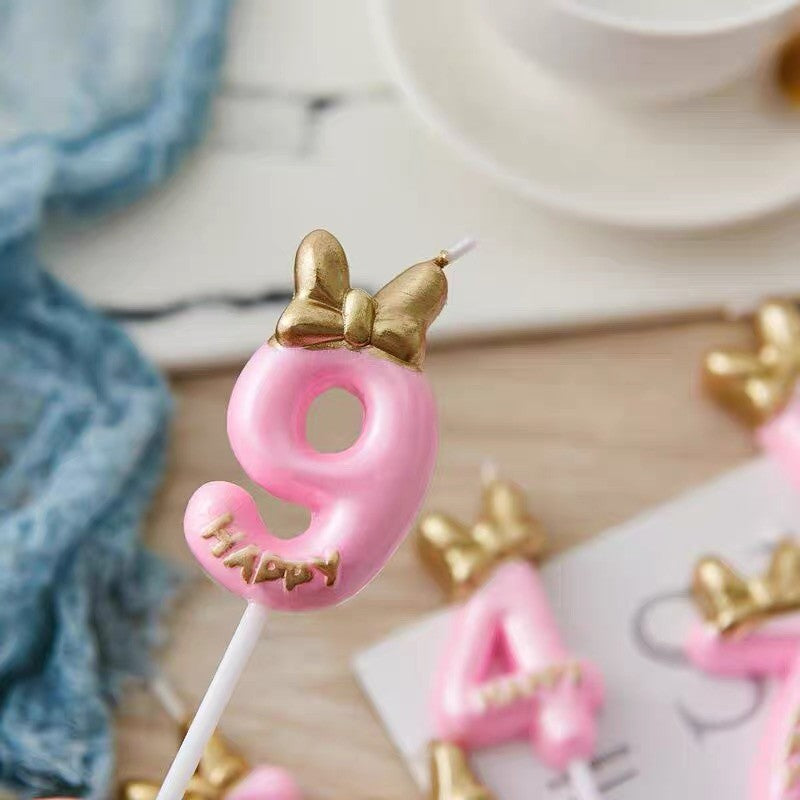 Princess Theme Number Candle Pink with Gold Bow for Birthday Cake Party Supplies TSC