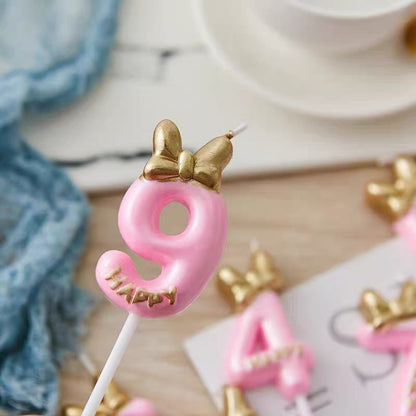 Princess Theme Number Candle Pink with Gold Bow for Birthday Cake Party Supplies TSC