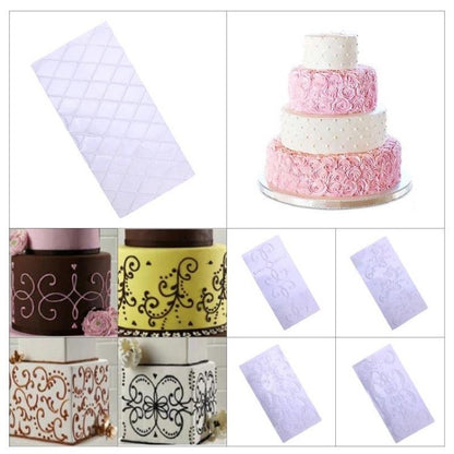 4pcs set Lattice Texture Mat Imprint Fondant Stencil Border Embosser Grid Swirl Pattern TSC