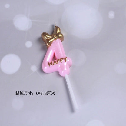 Princess Theme Number Candle Pink with Gold Bow for Birthday Cake Party Supplies TSC