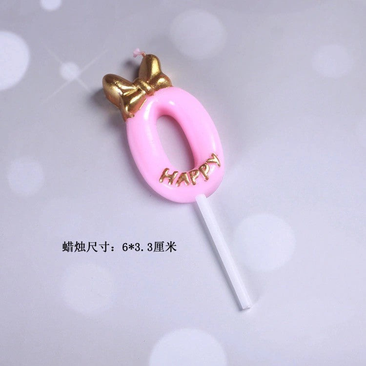 Princess Theme Number Candle Pink with Gold Bow for Birthday Cake Party Supplies TSC