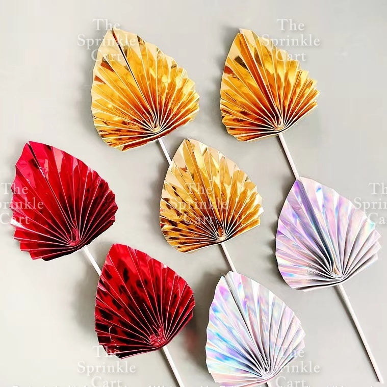 Leaf Fan Cake Toppers Paper Folding Butterfly Paper Topper Mini Paper Fan Round Cake Decoration