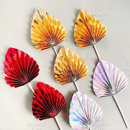 Leaf Fan Cake Toppers Paper Folding Butterfly Paper Topper Mini Paper Fan Round Cake Decoration