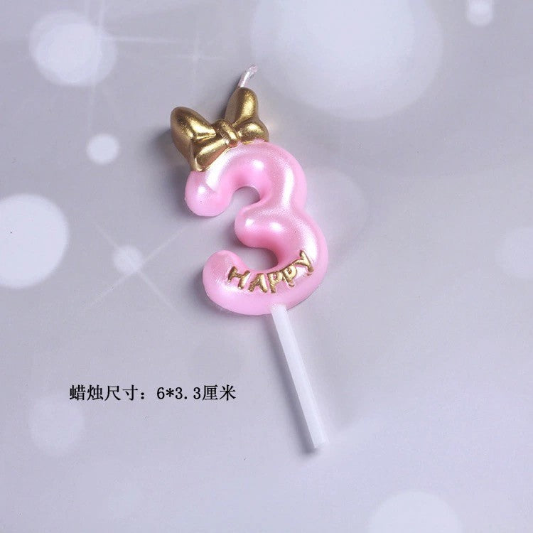 Princess Theme Number Candle Pink with Gold Bow for Birthday Cake Party Supplies TSC