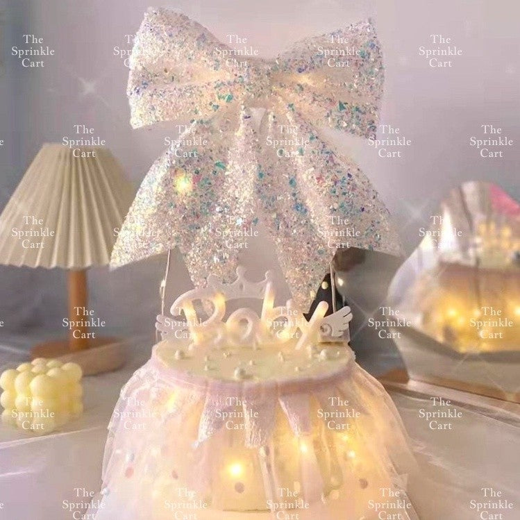 Colorful Glitter Big Ribbon Ballet Bow Tie and Spike Fastener for Cake Decoration TSC