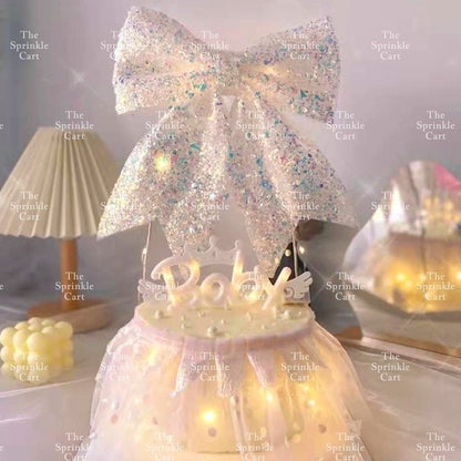 Colorful Glitter Big Ribbon Ballet Bow Tie and Spike Fastener for Cake Decoration TSC
