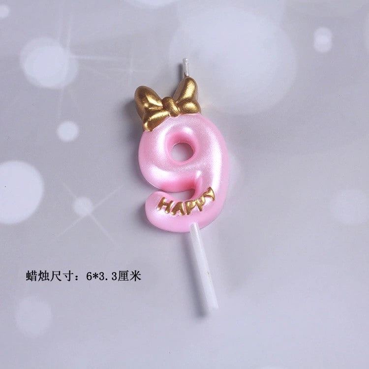 Princess Theme Number Candle Pink with Gold Bow for Birthday Cake Party Supplies TSC