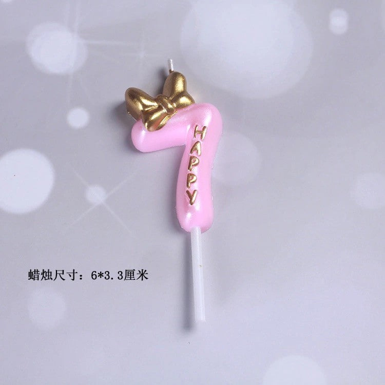 Princess Theme Number Candle Pink with Gold Bow for Birthday Cake Party Supplies TSC