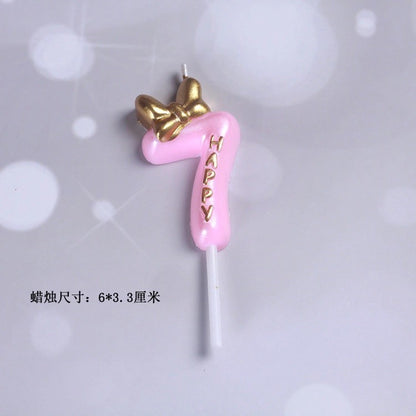Princess Theme Number Candle Pink with Gold Bow for Birthday Cake Party Supplies TSC