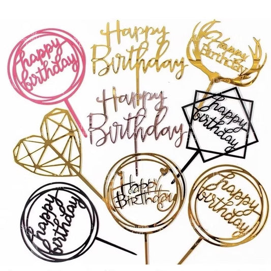 Acrylic Glitter Paper Happy Birthday Mr & Mrs Girl Boy Cake Topper Party Supplies