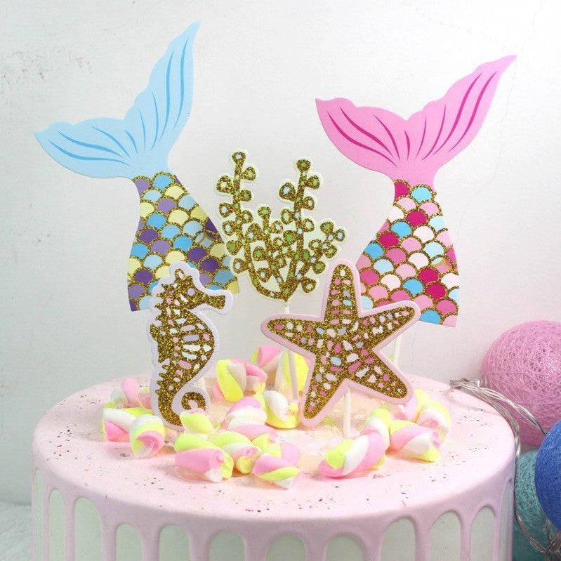 Mermaid Theme Toy Topper Silicone Molder Stencil for Cake Decoration TSC