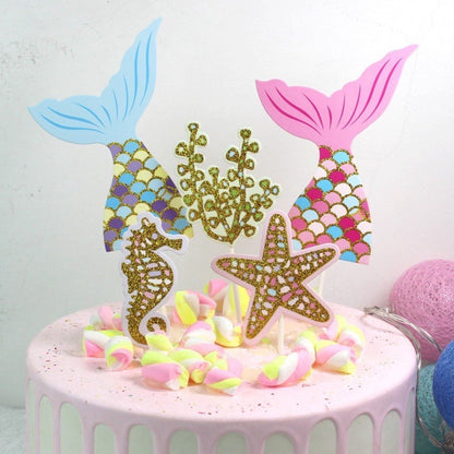 Mermaid Theme Toy Topper Silicone Molder Stencil for Cake Decoration TSC