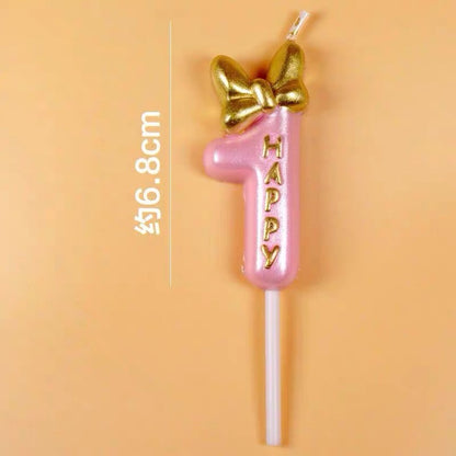 Princess Theme Number Candle Pink with Gold Bow for Birthday Cake Party Supplies TSC