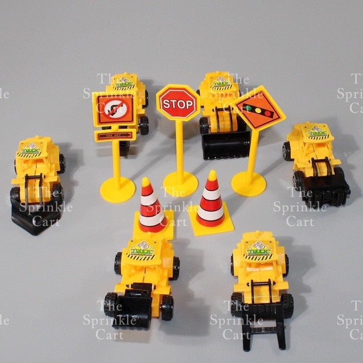 Engineering Construction Truck Tractors and Street Signages Toy Cake Topper for Boy Birthday Vehicles TSC