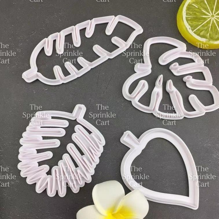 4pcs Tropical Leaves Fondant Cutter Embosser for Cake Decoration and DIY Craft TSC