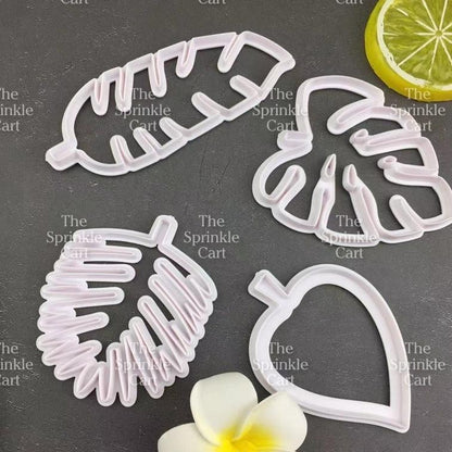 4pcs Tropical Leaves Fondant Cutter Embosser for Cake Decoration and DIY Craft TSC