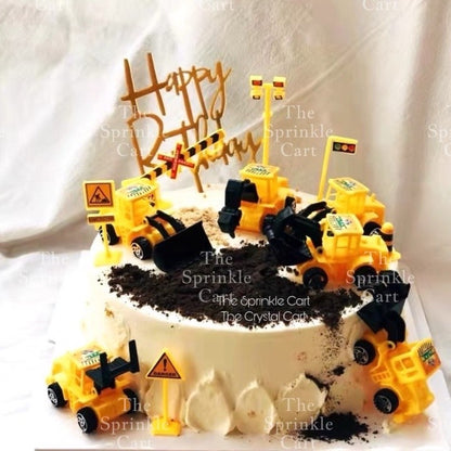 Engineering Construction Truck Tractors and Street Signages Toy Cake Topper for Boy Birthday Vehicles TSC