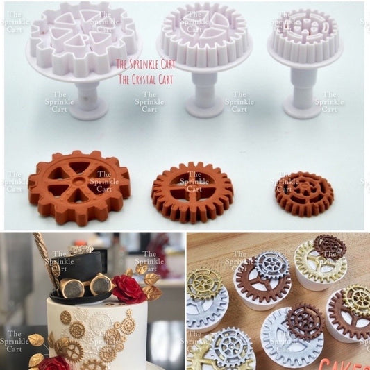 3pcs Gear Machinery Cookie Fondant Molder Plunger for Baking and DIY Arts Use TSC