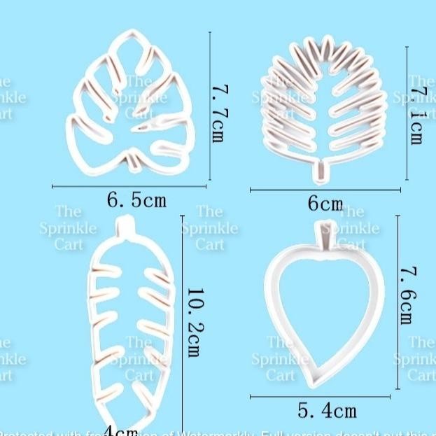 4pcs Tropical Leaves Fondant Cutter Embosser for Cake Decoration and DIY Craft TSC
