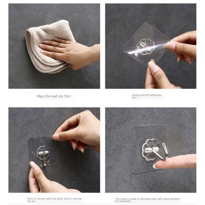 Self Adhesive Transparent Plastic Wall Hook Nail-Free Non-trace TSC