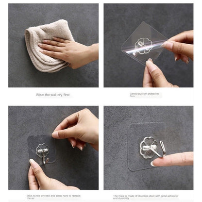 Self Adhesive Transparent Plastic Wall Hook Nail-Free Non-trace TSC
