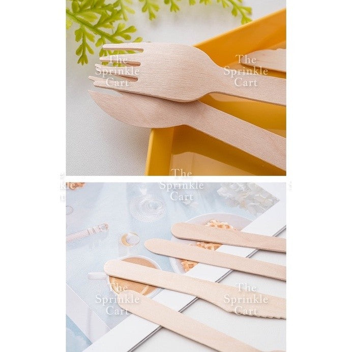 Wooden and Plastic Disposable Food Utensil Spoon Fork Knife Picks Barbeque Stick for Party Use TSC