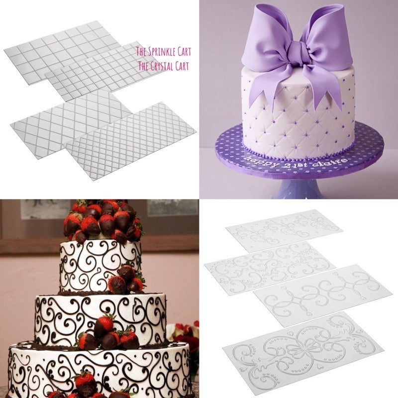4pcs set Lattice Texture Mat Imprint Fondant Stencil Border Embosser Grid Swirl Pattern TSC