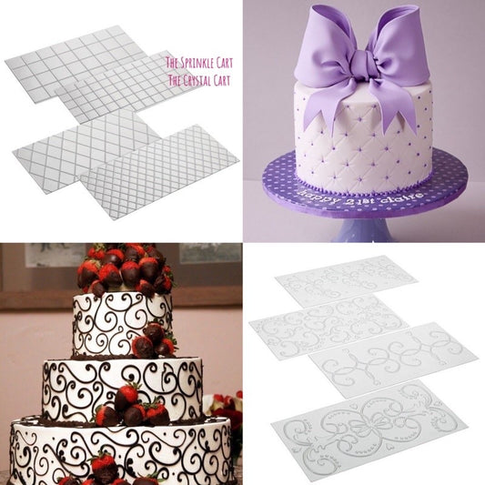 4pcs set Lattice Texture Mat Imprint Fondant Stencil Border Embosser Grid Swirl Pattern TSC