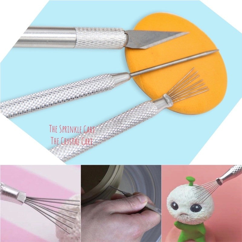 Aluminum 7-Pin Wire Pro Needle and Precision Knife Modelling Tool for Gumpaste Fondant Cake and DIY Clay Arts TSC